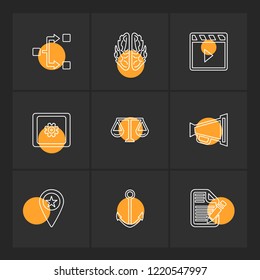 Set of 9 icons, for web, internet, mobile apps, interface design: business, finance, shopping, communication, fitness, computer, media, transportation, travel, easter, christmas, summer, device