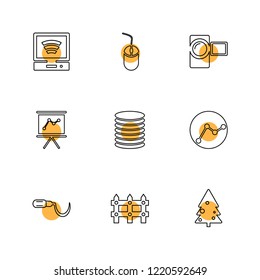 Set of 9 icons, for web, internet, mobile apps, interface design: business, finance, shopping, communication, fitness, computer, media, transportation, travel, easter, christmas, summer, device