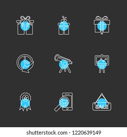 Set of 9 icons, for web, internet, mobile apps, interface design: business, finance, shopping, communication, fitness, computer, media, transportation, travel, easter, christmas, summer, device