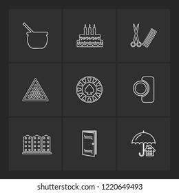 Set of 9 icons, for web, internet, mobile apps, interface design: business, finance, shopping, communication, fitness, computer, media, transportation, travel, easter, christmas, summer, device