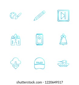 Set of 9 icons, for web, internet, mobile apps, interface design: business, finance, shopping, communication, fitness, computer, media, transportation, travel, easter, christmas, summer, device