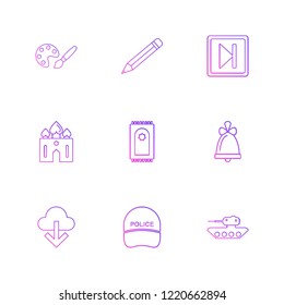 Set of 9 icons, for web, internet, mobile apps, interface design: business, finance, shopping, communication, fitness, computer, media, transportation, travel, easter, christmas, summer, device