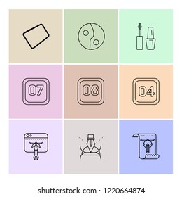 Set of 9 icons, for web, internet, mobile apps, interface design: business, finance, shopping, communication, fitness, computer, media, transportation, travel, easter, christmas, summer, device