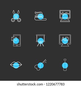 Set of 9 icons, for web, internet, mobile apps, interface design: business, finance, shopping, communication, fitness, computer, media, transportation, travel, easter, christmas, summer, device
