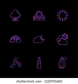 Set of 9 icons, for web, internet, mobile apps, interface design: business, finance, shopping, communication, fitness, computer, media, transportation, travel, easter, christmas, summer, device