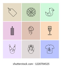 Set of 9 icons, for web, internet, mobile apps, interface design: business, finance, shopping, communication, fitness, computer, media, transportation, travel, easter, christmas, summer, device