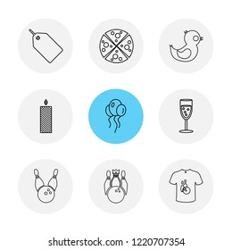 Set of 9 icons, for web, internet, mobile apps, interface design: business, finance, shopping, communication, fitness, computer, media, transportation, travel, easter, christmas, summer, device