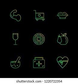 Set of 9 icons, for web, internet, mobile apps, interface design: business, finance, shopping, communication, fitness, computer, media, transportation, travel, easter, christmas, summer, device