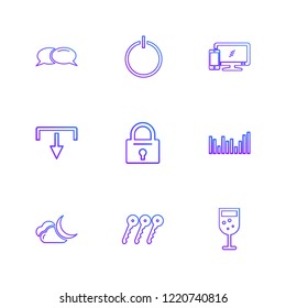 Set of 9 icons, for web, internet, mobile apps, interface design: business, finance, shopping, communication, fitness, computer, media, transportation, travel, easter, christmas, summer, device