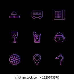 Set of 9 icons, for web, internet, mobile apps, interface design: business, finance, shopping, communication, fitness, computer, media, transportation, travel, easter, christmas, summer, device