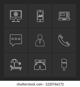 Set of 9 icons, for web, internet, mobile apps, interface design: business, finance, shopping, communication, fitness, computer, media, transportation, travel, easter, christmas, summer, device