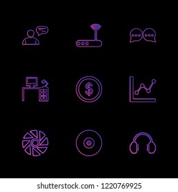 Set of 9 icons, for web, internet, mobile apps, interface design: business, finance, shopping, communication, fitness, computer, media, transportation, travel, easter, christmas, summer, device