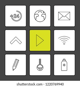 Set of 9 icons, for web, internet, mobile apps, interface design: business, finance, shopping, communication, fitness, computer, media, transportation, travel, easter, christmas, summer, device