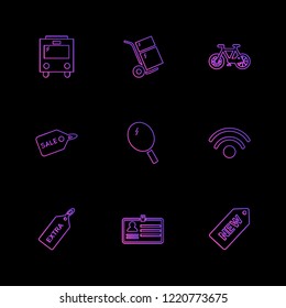 Set of 9 icons, for web, internet, mobile apps, interface design: business, finance, shopping, communication, fitness, computer, media, transportation, travel, easter, christmas, summer, device