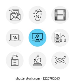Set of 9 icons, for web, internet, mobile apps, interface design: business, finance, shopping, communication, fitness, computer, media, transportation, travel, easter, christmas, summer, device