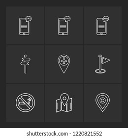 Set of 9 icons, for web, internet, mobile apps, interface design: business, finance, shopping, communication, fitness, computer, media, transportation, travel, easter, christmas, summer, device