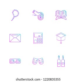 Set of 9 icons, for web, internet, mobile apps, interface design: business, finance, shopping, communication, fitness, computer, media, transportation, travel, easter, christmas, summer, device