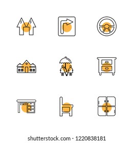 Set of 9 icons, for web, internet, mobile apps, interface design: business, finance, shopping, communication, fitness, computer, media, transportation, travel, easter, christmas, summer, device