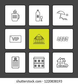 Set of 9 icons, for web, internet, mobile apps, interface design: business, finance, shopping, communication, fitness, computer, media, transportation, travel, easter, christmas, summer, device