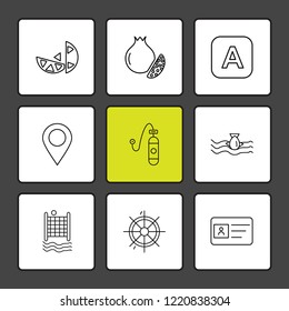 Set of 9 icons, for web, internet, mobile apps, interface design: business, finance, shopping, communication, fitness, computer, media, transportation, travel, easter, christmas, summer, device