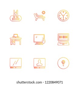 Set of 9 icons, for web, internet, mobile apps, interface design: business, finance, shopping, communication, fitness, computer, media, transportation, travel, easter, christmas, summer, device