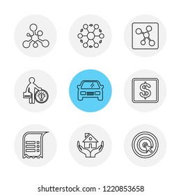 Set of 9 icons, for web, internet, mobile apps, interface design: business, finance, shopping, communication, fitness, computer, media, transportation, travel, easter, christmas, summer, device
