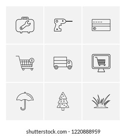 Set of 9 icons, for web, internet, mobile apps, interface design: business, finance, shopping, communication, fitness, computer, media, transportation, travel, easter, christmas, summer, device