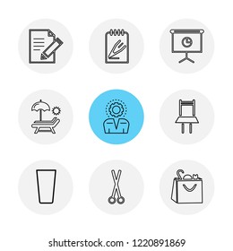 Set of 9 icons, for web, internet, mobile apps, interface design: business, finance, shopping, communication, fitness, computer, media, transportation, travel, easter, christmas, summer, device