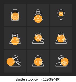 Set of 9 icons, for web, internet, mobile apps, interface design: business, finance, shopping, communication, fitness, computer, media, transportation, travel, easter, christmas, summer, device