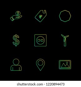 Set of 9 icons, for web, internet, mobile apps, interface design: business, finance, shopping, communication, fitness, computer, media, transportation, travel, easter, christmas, summer, device