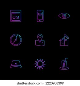 Set of 9 icons, for web, internet, mobile apps, interface design: business, finance, shopping, communication, fitness, computer, media, transportation, travel, easter, christmas, summer, device