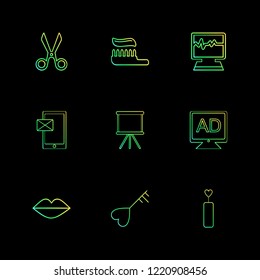 Set of 9 icons, for web, internet, mobile apps, interface design: business, finance, shopping, communication, fitness, computer, media, transportation, travel, easter, christmas, summer, device