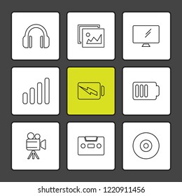 Set of 9 icons, for web, internet, mobile apps, interface design: business, finance, shopping, communication, fitness, computer, media, transportation, travel, easter, christmas, summer, device