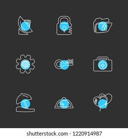 Set of 9 icons, for web, internet, mobile apps, interface design: business, finance, shopping, communication, fitness, computer, media, transportation, travel, easter, christmas, summer, device