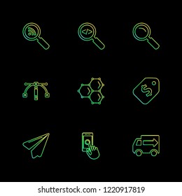 Set of 9 icons, for web, internet, mobile apps, interface design: business, finance, shopping, communication, fitness, computer, media, transportation, travel, easter, christmas, summer, device