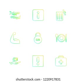 Set of 9 icons, for web, internet, mobile apps, interface design: business, finance, shopping, communication, fitness, computer, media, transportation, travel, easter, christmas, summer, device