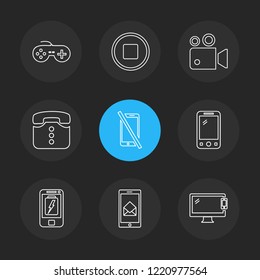 Set of 9 icons, for web, internet, mobile apps, interface design: business, finance, shopping, communication, fitness, computer, media, transportation, travel, easter, christmas, summer, device