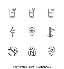 Set of 9 icons, for web, internet, mobile apps, interface design: business, finance, shopping, communication, fitness, computer, media, transportation, travel, easter, christmas, summer, device