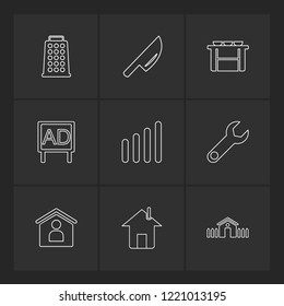 Set of 9 icons, for web, internet, mobile apps, interface design: business, finance, shopping, communication, fitness, computer, media, transportation, travel, easter, christmas, summer, device