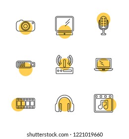 Set of 9 icons, for web, internet, mobile apps, interface design: business, finance, shopping, communication, fitness, computer, media, transportation, travel, easter, christmas, summer, device