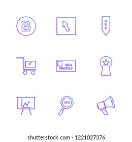 Set of 9 icons, for web, internet, mobile apps, interface design: business, finance, shopping, communication, fitness, computer, media, transportation, travel, easter, christmas, summer, device
