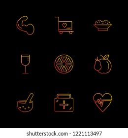 Set of 9 icons, for web, internet, mobile apps, interface design: business, finance, shopping, communication, fitness, computer, media, transportation, travel, easter, christmas, summer, device