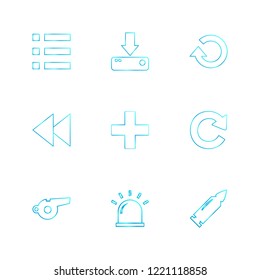 Set of 9 icons, for web, internet, mobile apps, interface design: business, communication, computer, media, transportation, summer, device