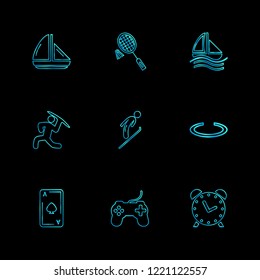 Set of 9 icons, for web, internet, mobile apps, interface design: business, finance, shopping, communication, fitness, computer, media, transportation, travel, easter, christmas, summer, device