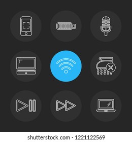 Set of 9 icons, for web, internet, mobile apps, interface design: business, finance, shopping, communication, fitness, computer, media, transportation, travel, easter, christmas, summer, device