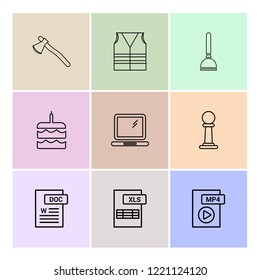 Set of 9 icons, for web, internet, mobile apps, interface design: business, finance, shopping, communication, fitness, computer, media, transportation, travel, easter, christmas, summer, device