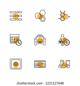 Set of 9 icons, for web, internet, mobile apps, interface design: business, finance, shopping, communication, fitness, computer, media, transportation, travel, easter, christmas, summer, device