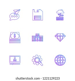 Set of 9 icons, for web, internet, mobile apps, interface design: business, finance, shopping, communication, fitness, computer, media, transportation, travel, easter, christmas, summer, device