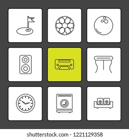 Set of 9 icons, for web, internet, mobile apps, interface design: business, finance, shopping, communication, fitness, computer, media, transportation, travel, easter, christmas, summer, device