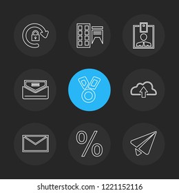 Set of 9 icons, for web, internet, mobile apps, interface design: business, finance, shopping, communication, fitness, computer, media, transportation, travel, easter, christmas, summer, device